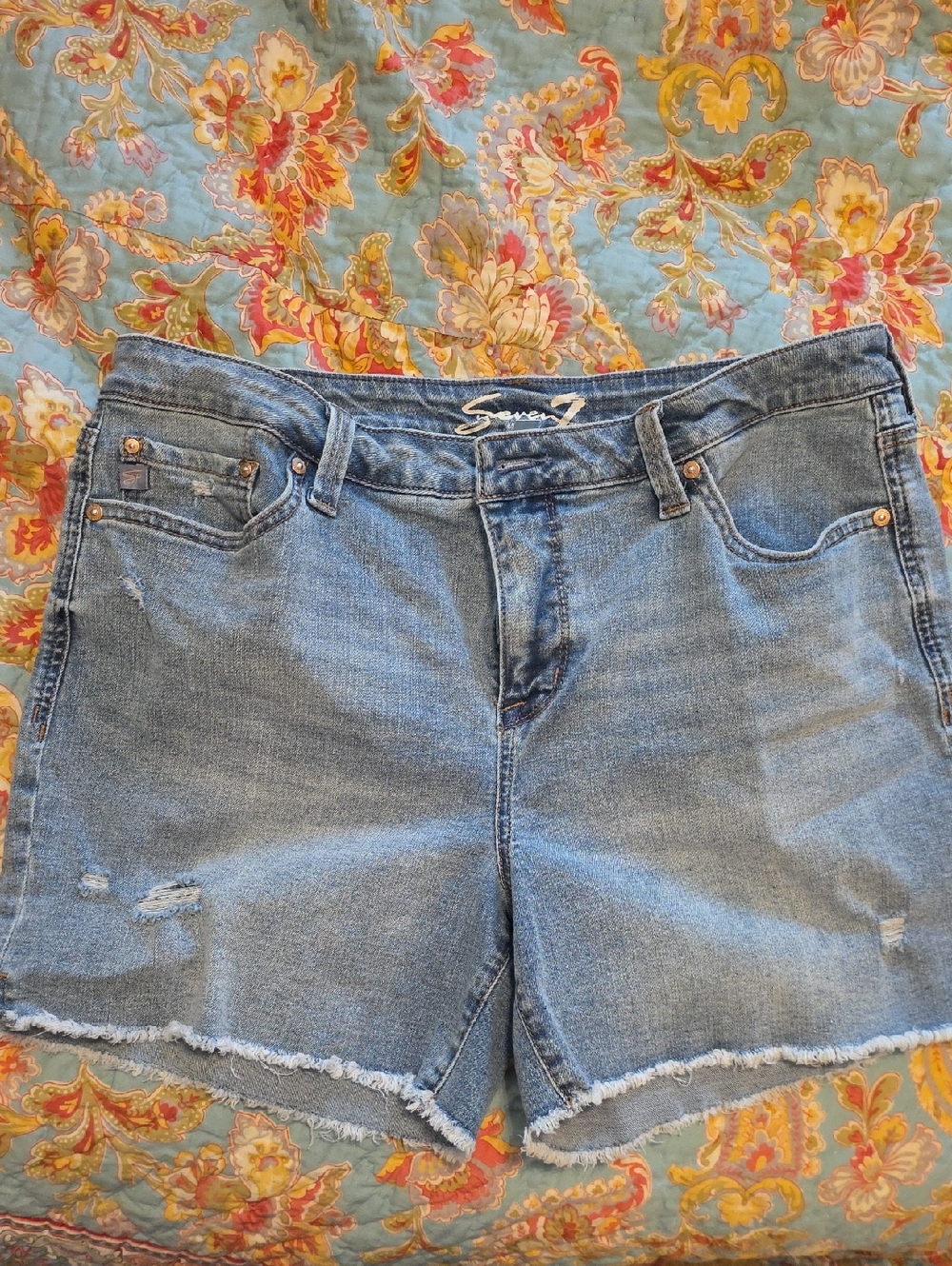 Seven7 Light Blue Distressed Denim Cutoff Shorts